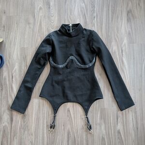 Maniere De Voir Black Long Sleeve Women's Top With Buckles (Size Small)